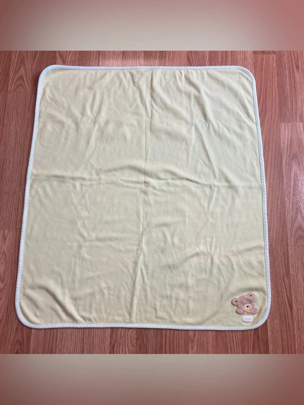 Carters Joy Is Baby Blanket Teddy Bear Green Gingham Trim Stripes 26 x 30